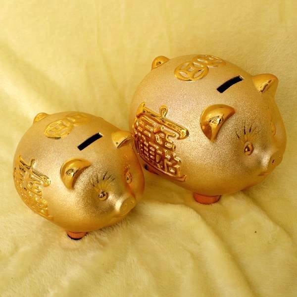 画像1: 招財進寶・金沙金ブタ貯金箱 (1)